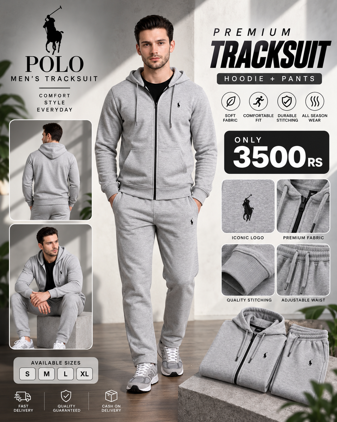 Raven Premium Zip-Through Tracksuit in Ash Grey